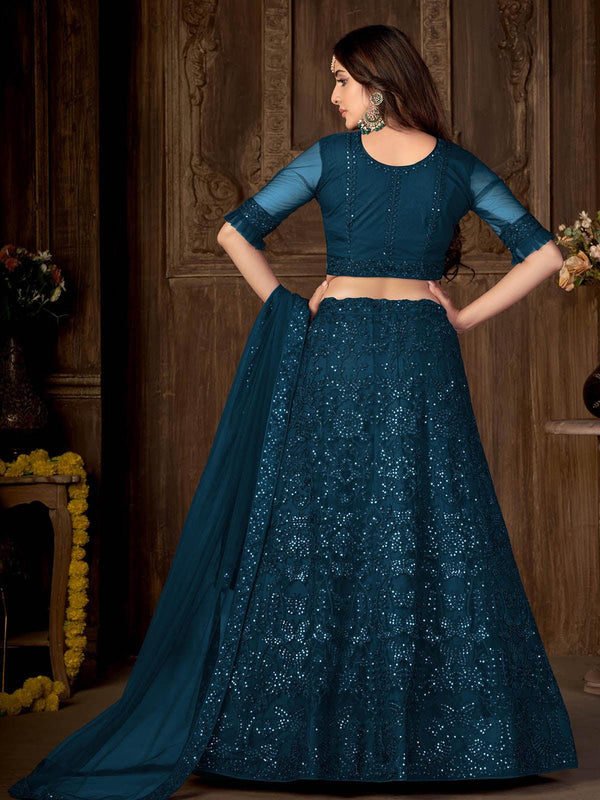 Women's Designer Blue Sequins Lehenga Set - Odette