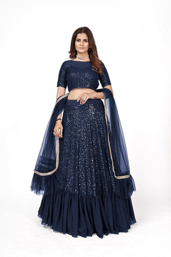 Women's Designer Dark Blue Georgette Lehenga Choli - Odette