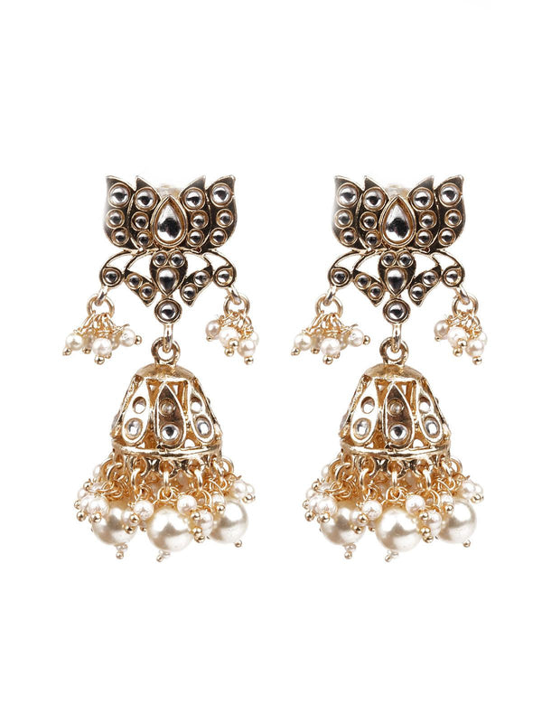 Women's Designer Gold And White Jhumki Earrings - Odette