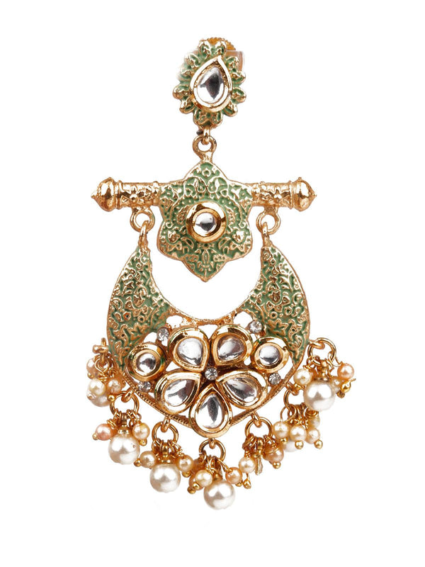 Women's Designer Green And Gold Dangler Chandbali Earrings - Odette