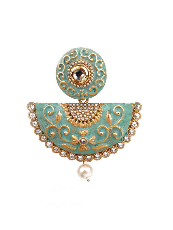 Women's Designer Green And Gold Meenakari Danglers For Women - Odette