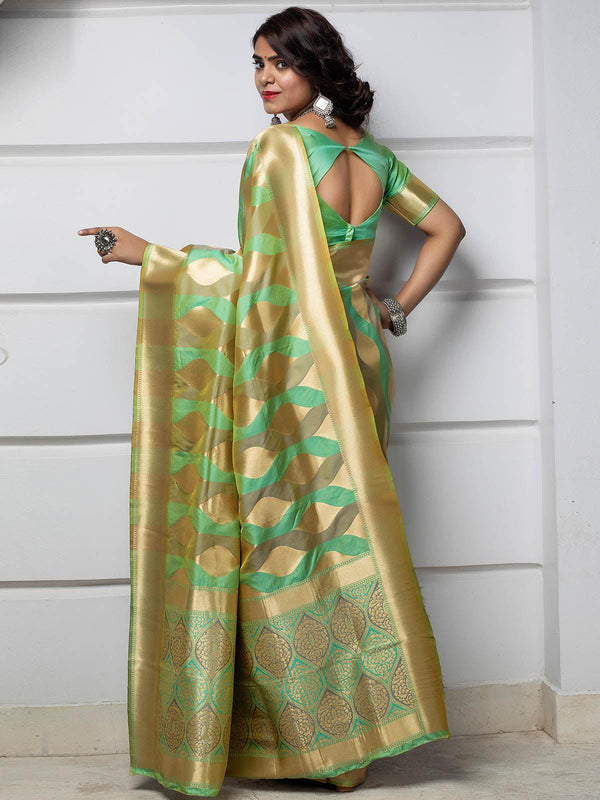 Women's Designer Green Banarasi Silk Saree - Odette