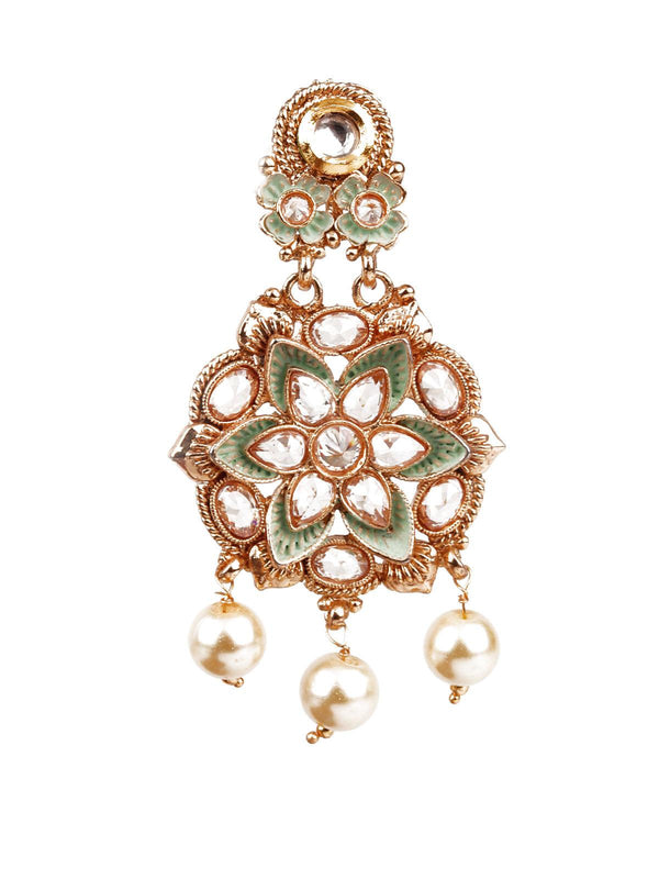 Women's Designer Green Meenakari Dangler Earrings - Odette