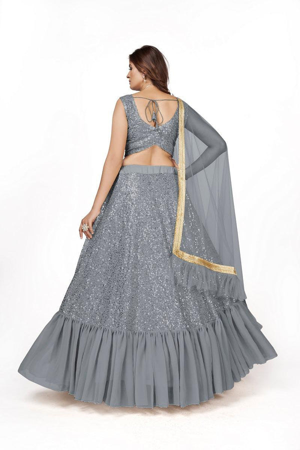 Women's Designer Grey Georgette Lehenga Choli - Odette