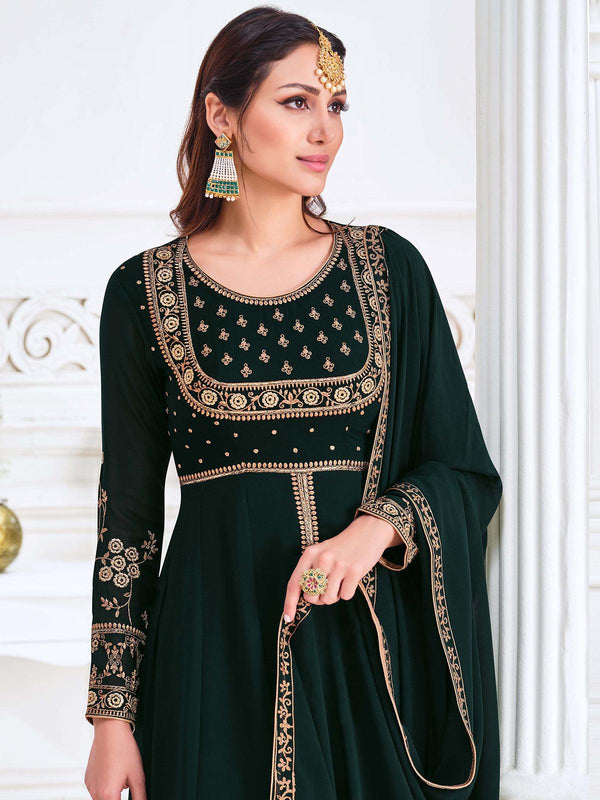 Women's Designer Long Length Green Color Georgette Suit - Odette