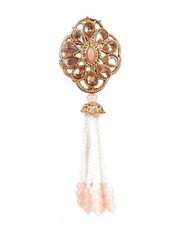 Women's Designer Peach And Gold Dangler Earrings - Odette