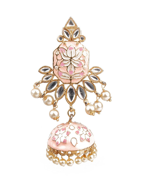 Women's Designer Peach And Gold Dangler Jhumki Earrings - Odette