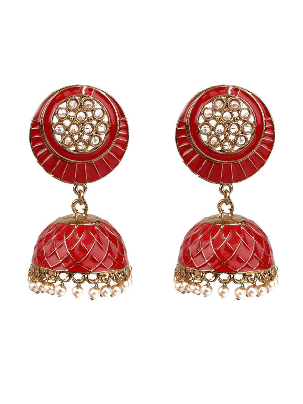 Women's Designer Red And Gold Big Jhumkis For Women - Odette