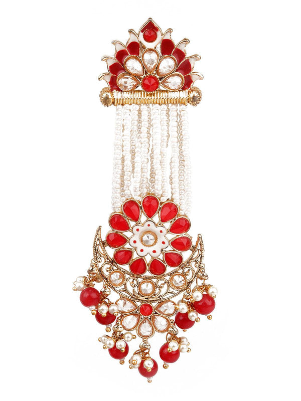 Women's Designer Red And Gold Chandbali Earrings - Odette