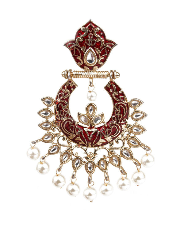 Women's Designer Red And Gold Chandbali Earrings - Odette