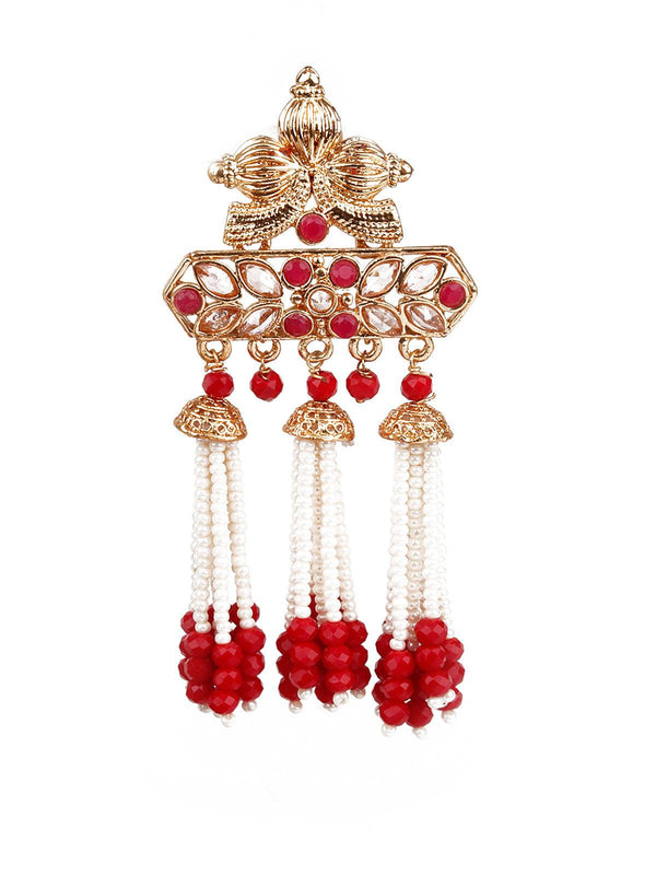 Women's Designer Red And Gold Dangle Earrings - Odette