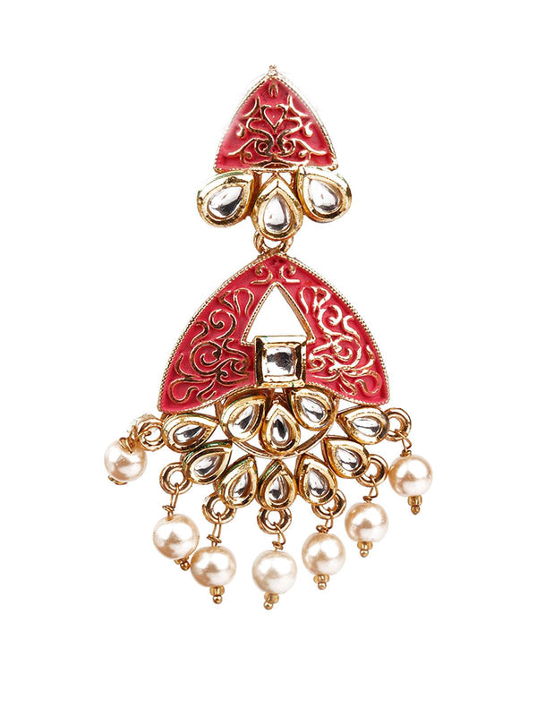 Women's Designer Red And Gold Dangle Earrings - Odette