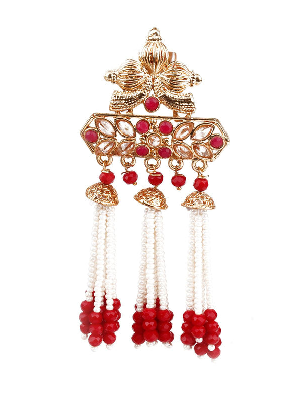 Women's Designer Red, White And Gold Dangle Earrings - Odette