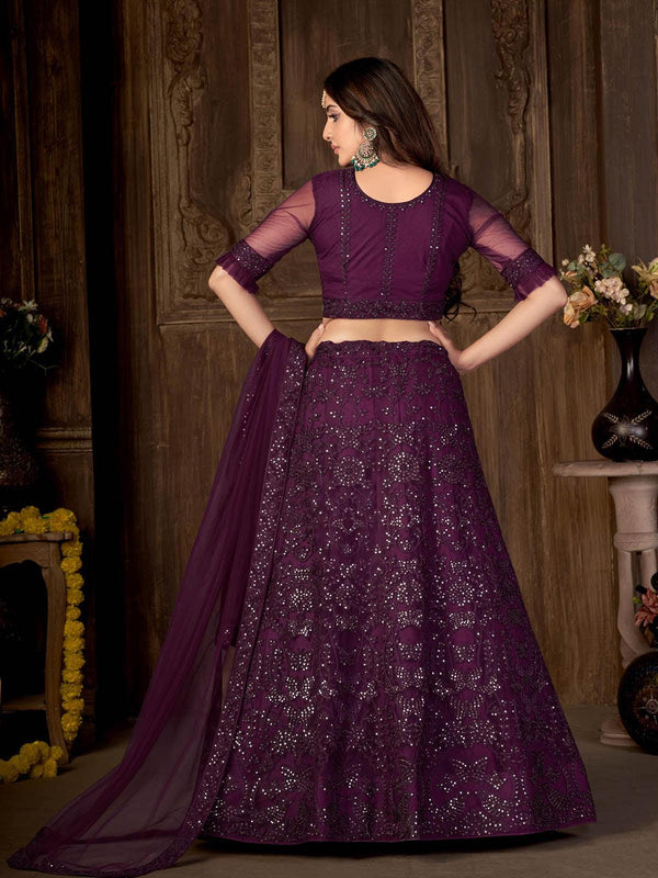 Women's Designer Violet Sequins Lehenga Set - Odette