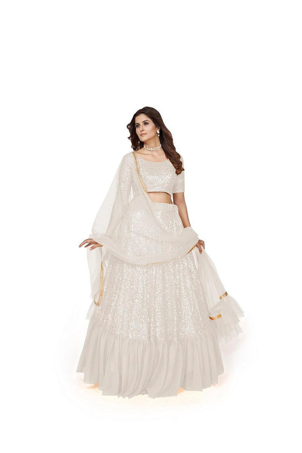 Women's Designer White Georgette Lehenga Choli - Odette