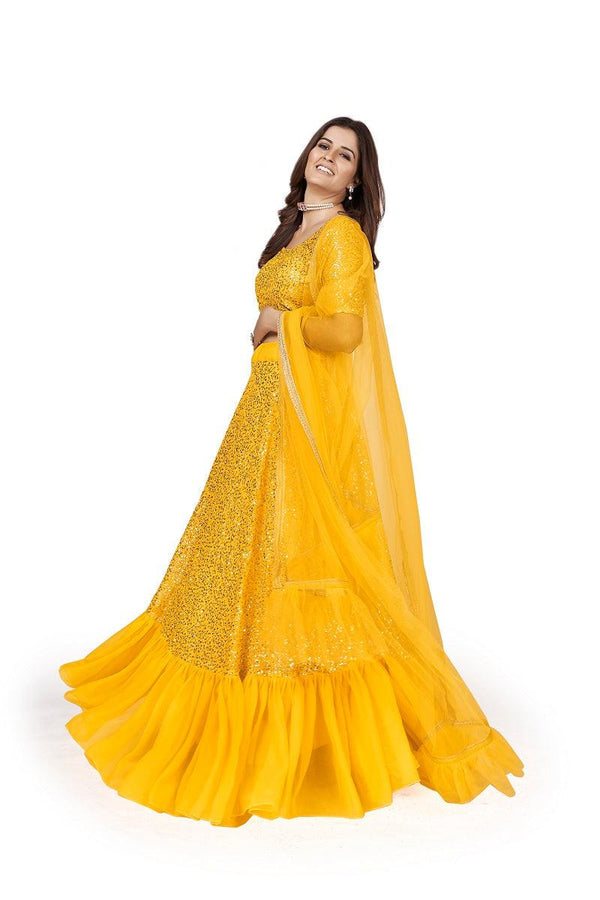 Women's Designer Yellow Georgette Lehenga Choli - Odette