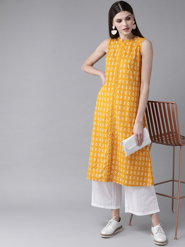 Women's Yellow Printed Kurta - Aks