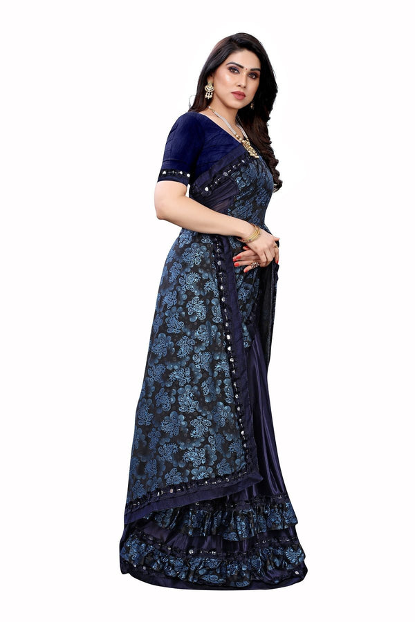 Women's Blue Lycra Designer Saree - Vamika