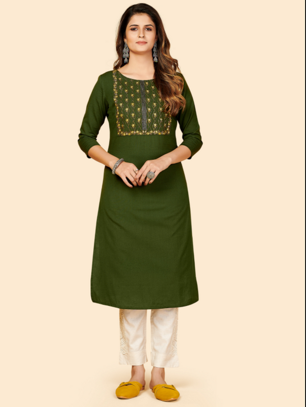 Women's Embroidered Green Kurta By Vbuyz- (1Pc Set)