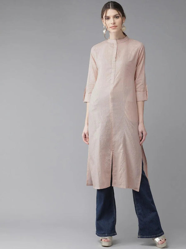 Dusky Peach Striped Cotton Kurta - Jashvi