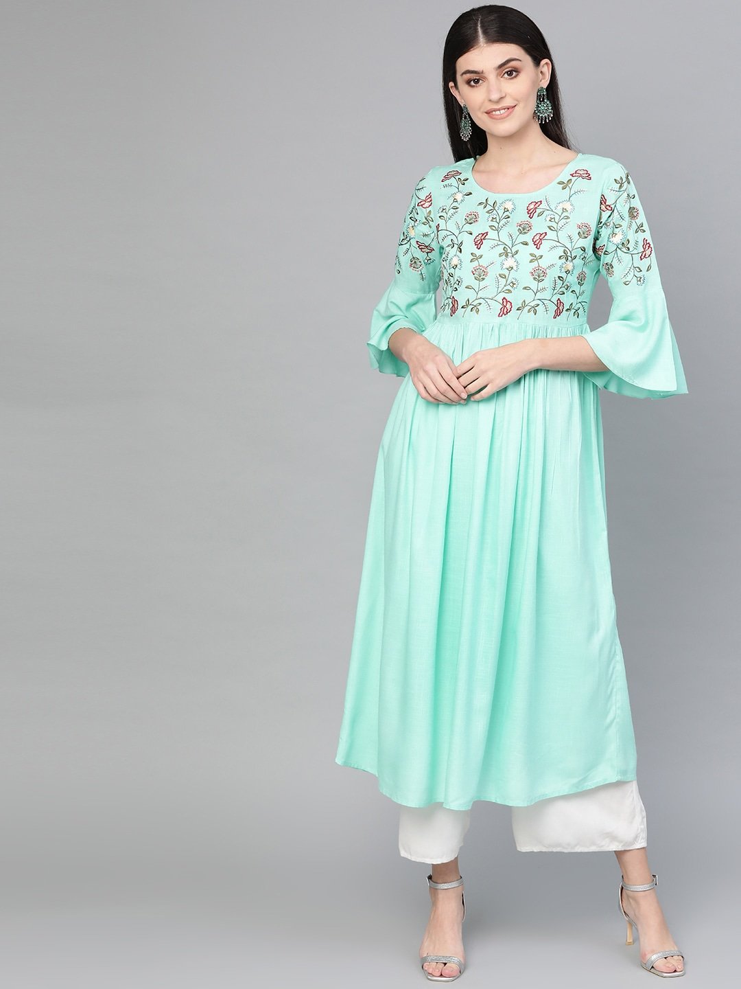 Women's Green A-Line Kurta - Yufta