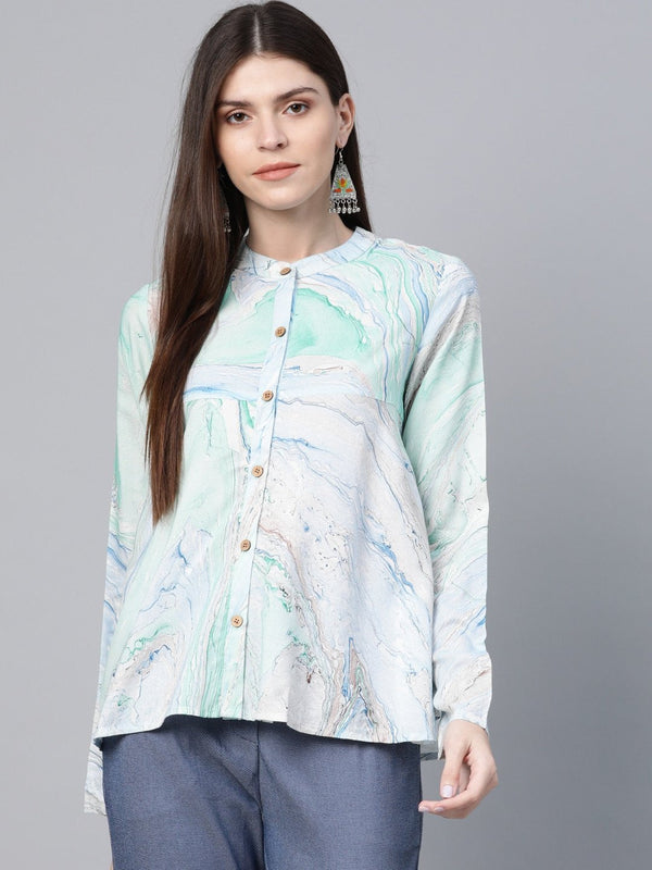 Women's Sea Green & Blue Printed Tunic - AKS