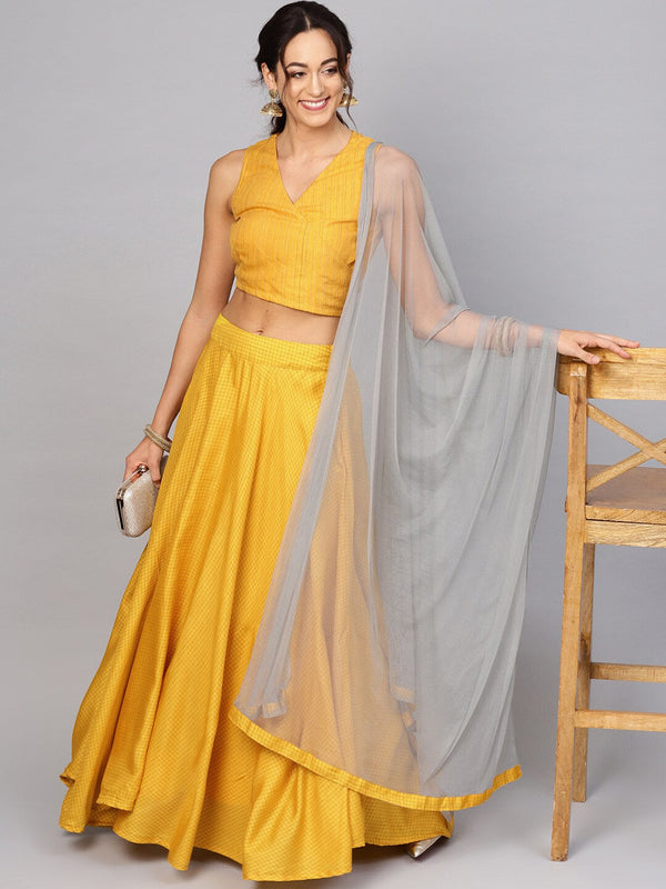 Women's Yellow Lehenga with Choli with net dupatta - Aks