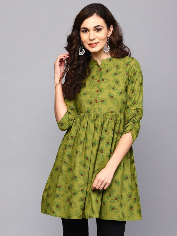 Women's  Green Printed Tunic - AKS