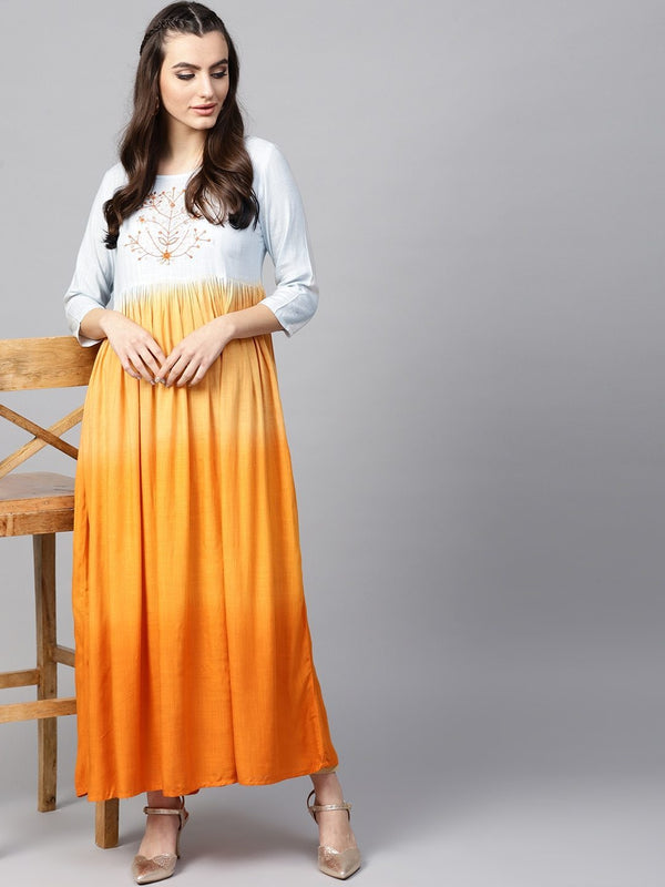 Women's  Orange & Blue Dyed A-Line Kurta - AKS