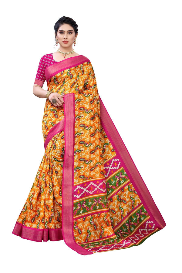 Women's Linen Jari Border Saree With Blouse Piece2  - Vamika