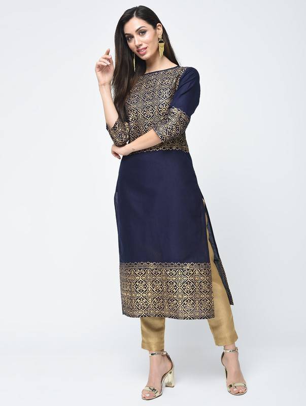 Women's Block Printed Straight Kurta - Aniyah