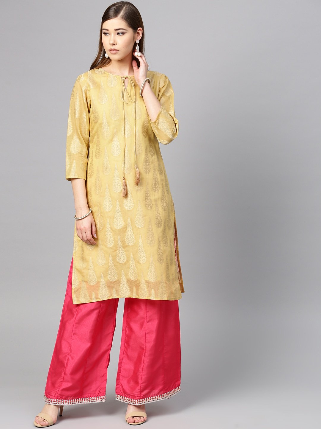 Women's Beige Straight Kurta - Yufta