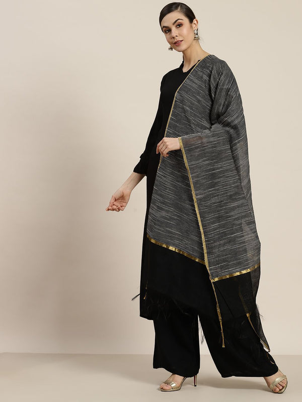 Women's Black Chanderi Woven Dupatta - Juniper