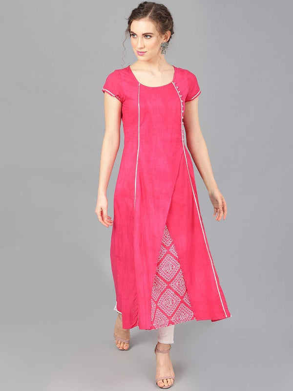 Women's  Magenta Printed A-Line Kurta - AKS