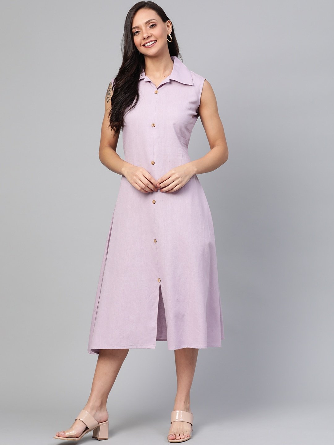 Women's Lavender Solid Dress - Yufta