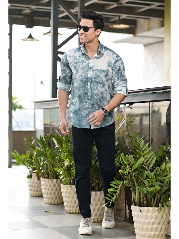 Men's Grey Tie Dye Cotton Shirt - Hatheli