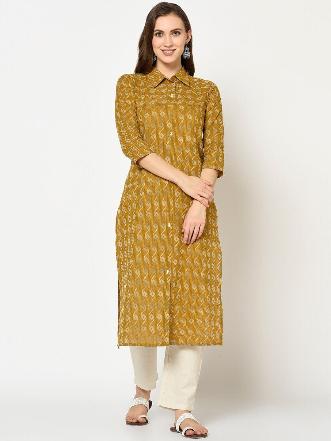 Women's Mustard Straight Kurta - Yufta