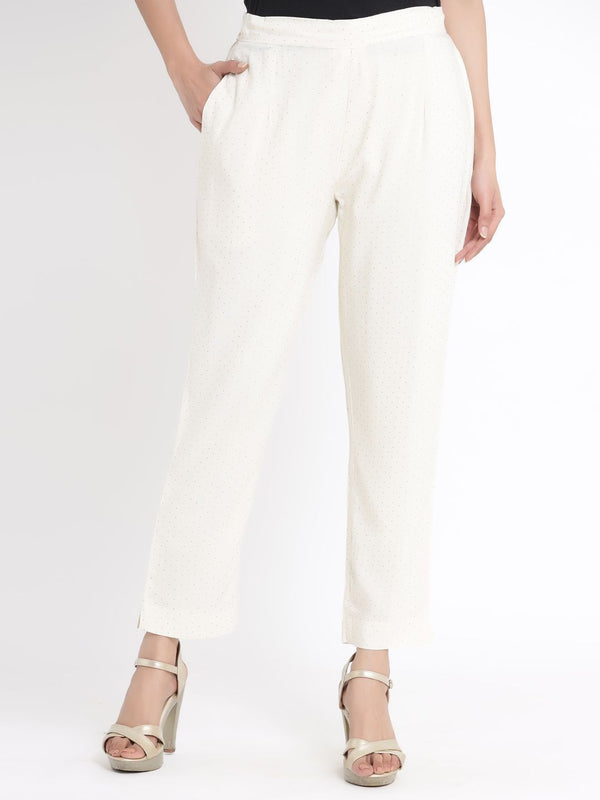 Women's Ivory Rayon Polka Dot Straight Pant - Juniper