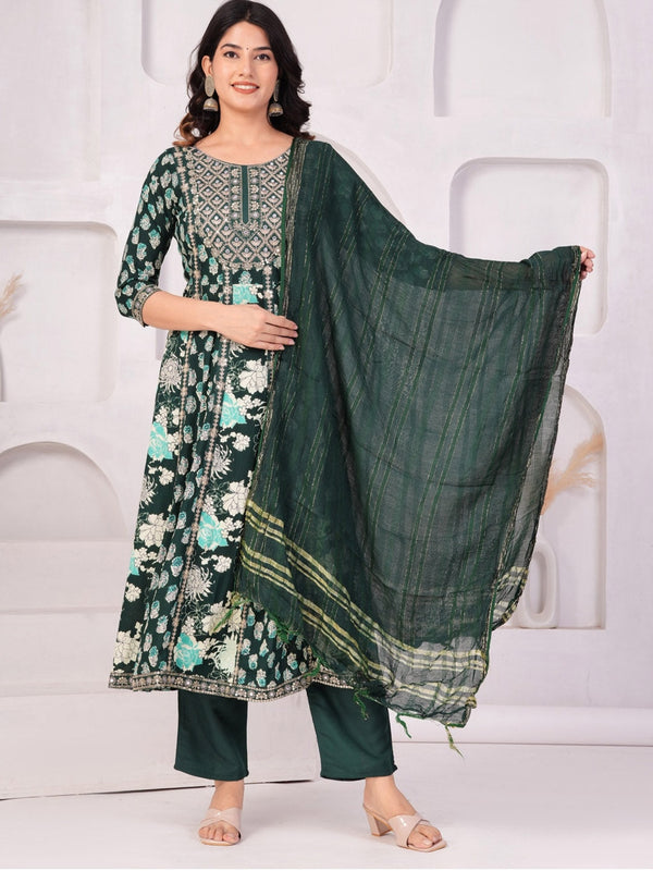 Women's Floral Printed Kurta with Palazzos & Dupatta - Taantav