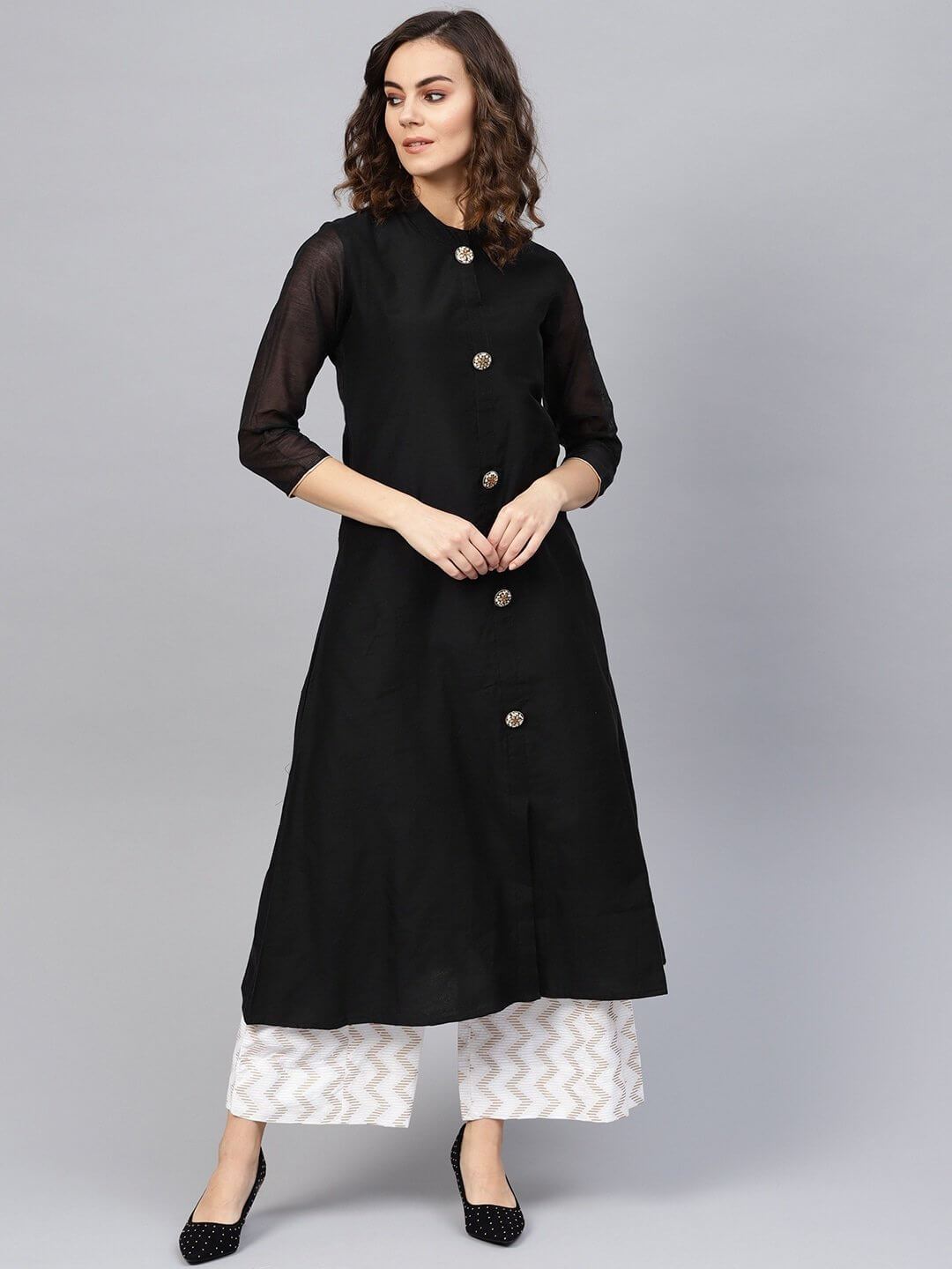 Women's Black A-Line Kurta - Yufta