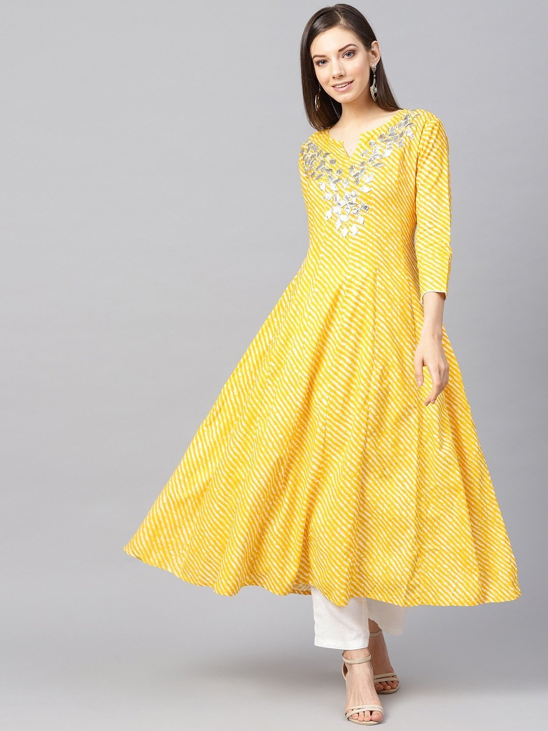 Women's Yellow & Off-White Printed Kurta - Yufta