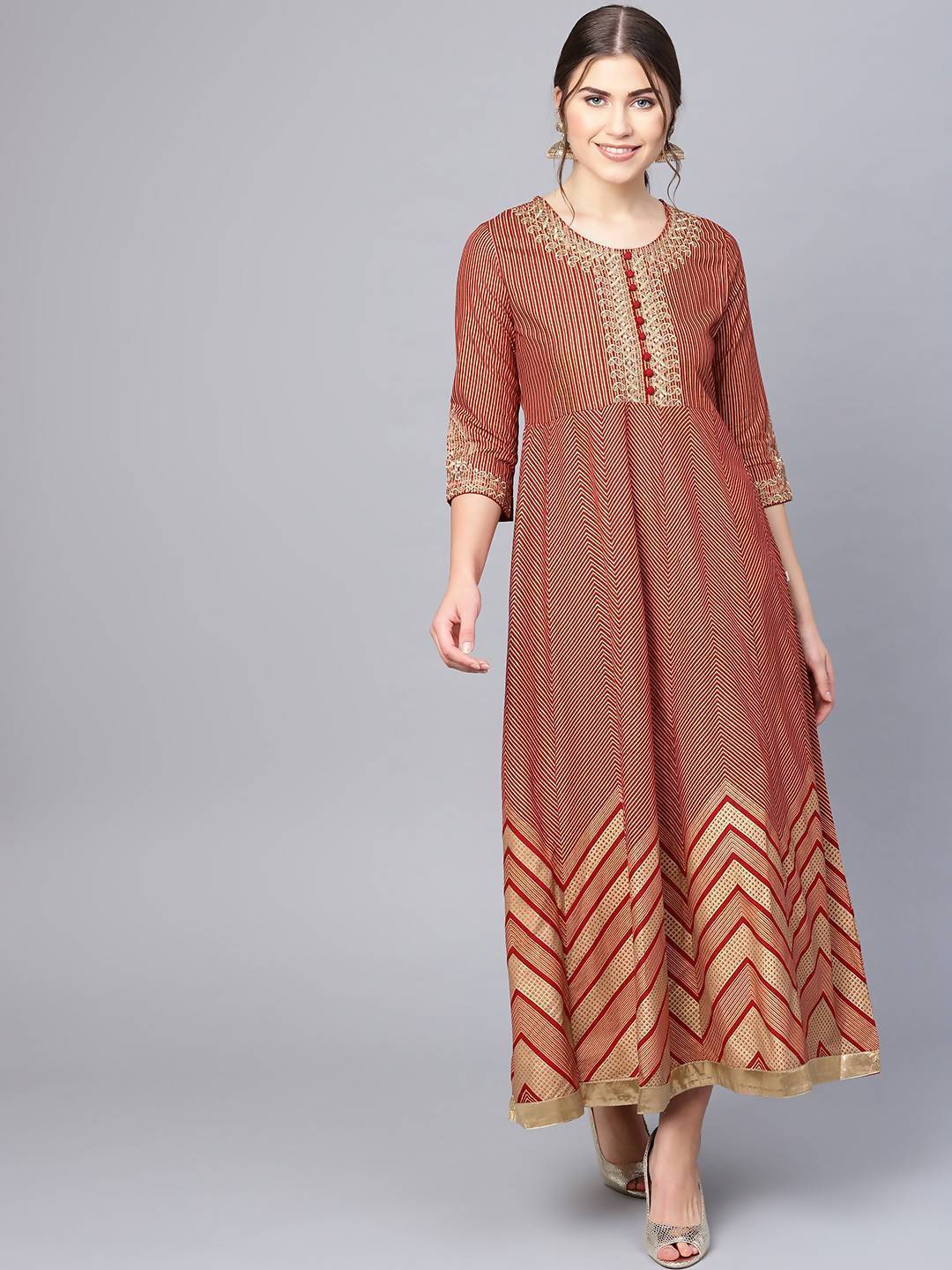 Buy_Women's_Maroon_Rayon_Printed_Anarkali_Kurta_Dress_Online_Indiakreations