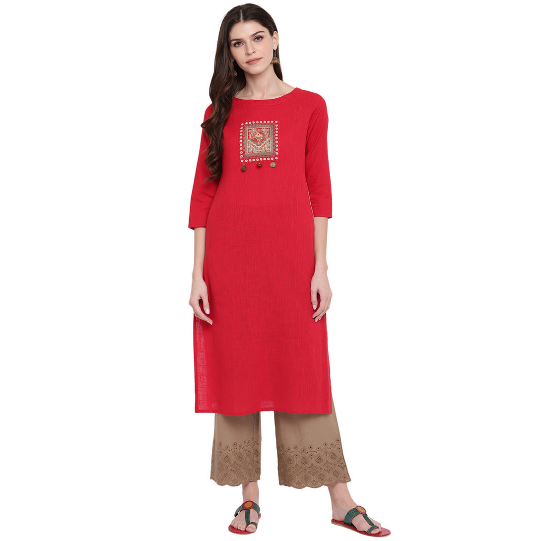 Women's Red Cotton Kurti By Vbuyz (1Pc)