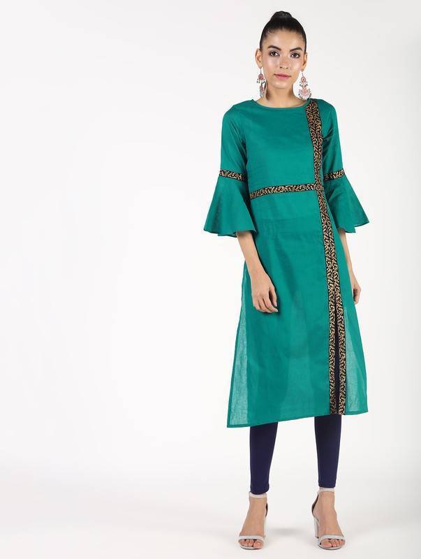 Women's Bell Sleeved Solid Straight Kurta - Aniyah