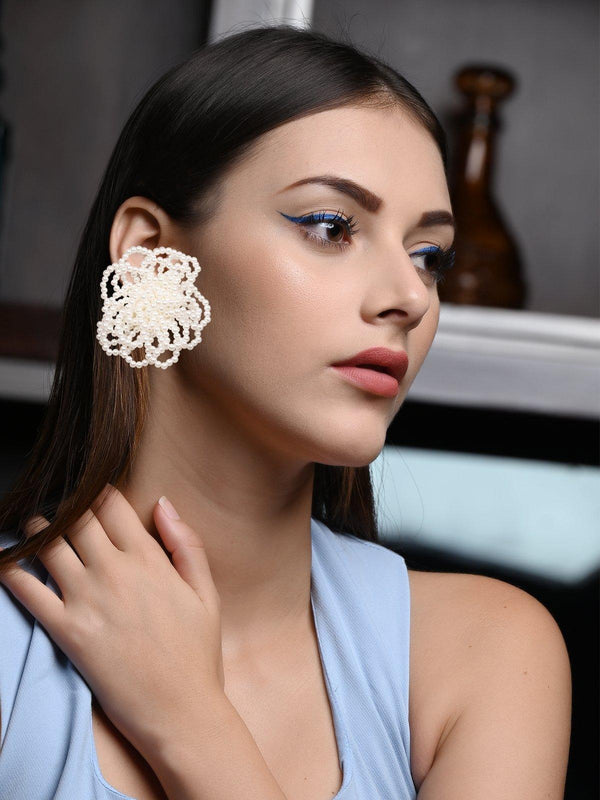 Women's Exquisite White Beaded Floral Earrings - Odette