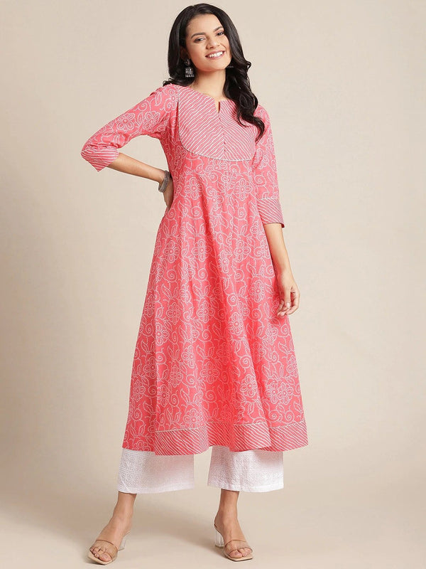 Women's Pink & Off White Ethnic Motifs Printed Anarkali Kurta - Varanga