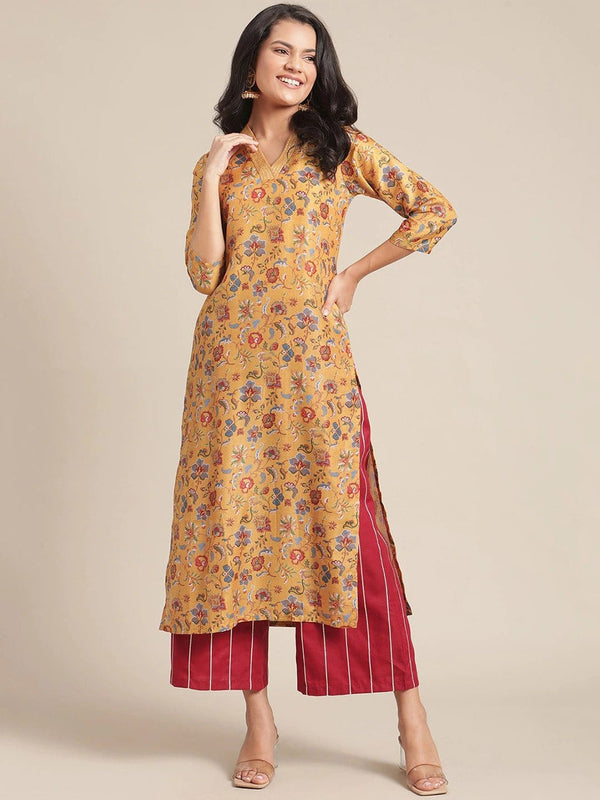 Women's Mustard Yellow Ethnic Motifs Printed Kurta - Varanga