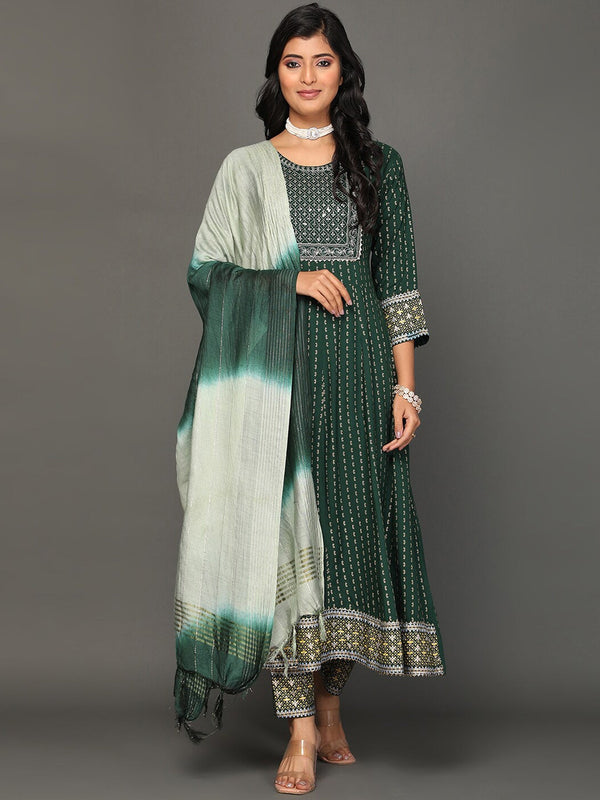 Women's Ethnic Motifs Printed Sequined Zari Kurta With Trousers & Dupatta - Noz2Toz