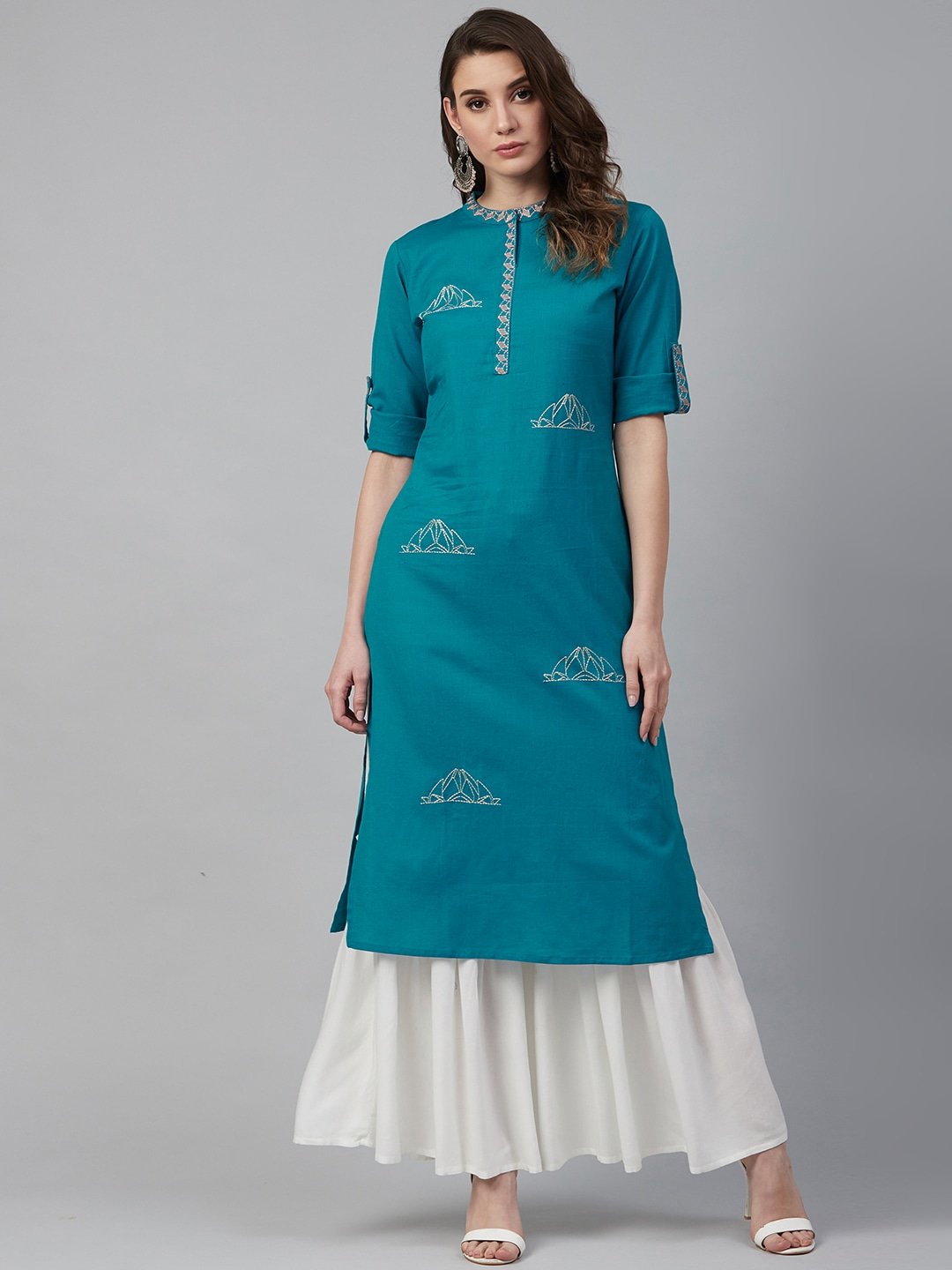 Women's Teal Blue Solid Kurta - Yufta