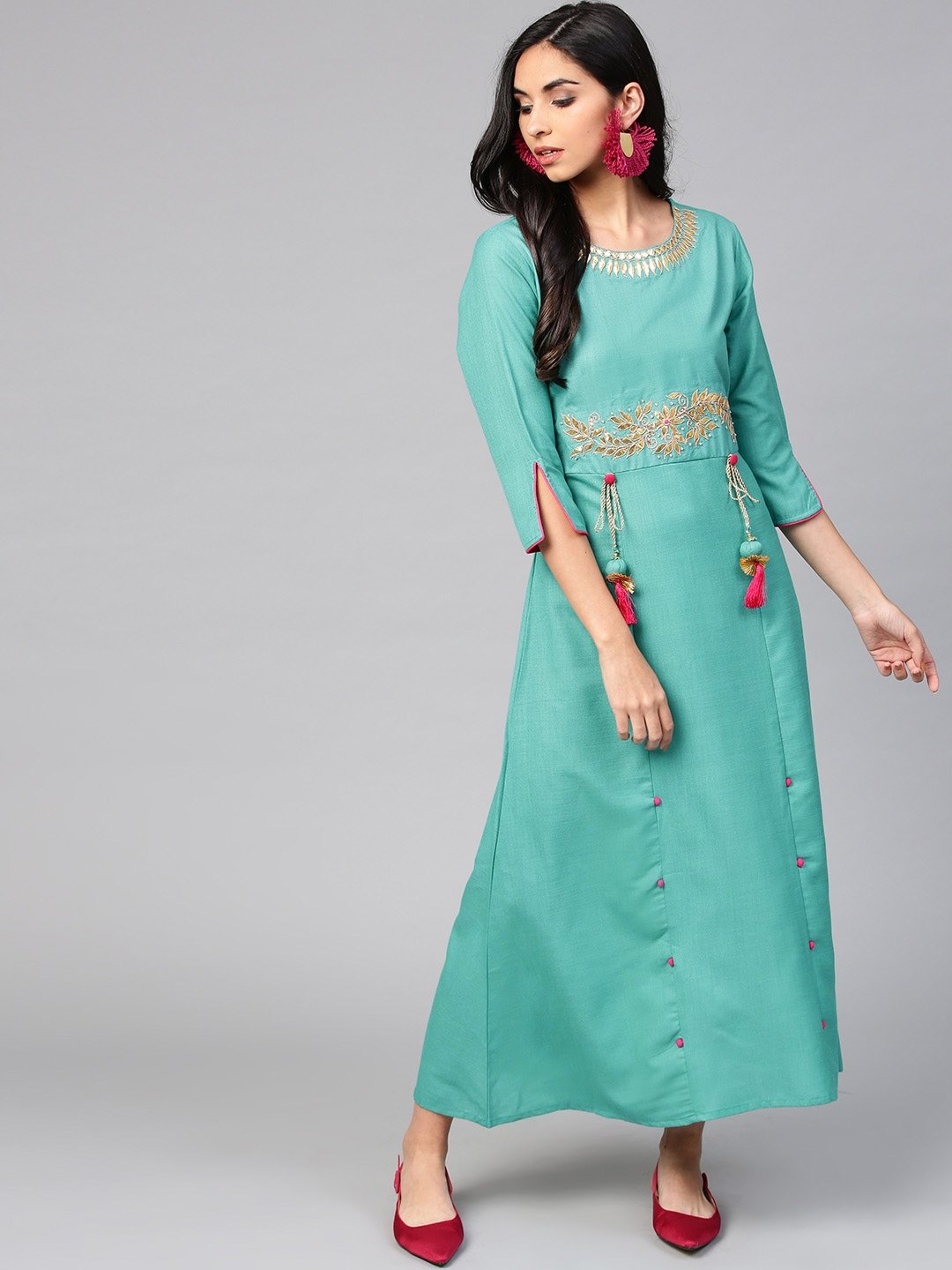 Women's Green A-Line Dress - Yufta